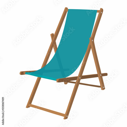 Wooden Deck Chair with Teal Fabric, Vector Image