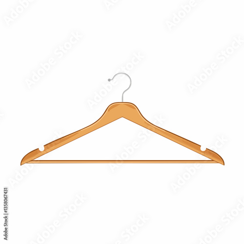 Wooden Clothes Hanger with Metal Hook Illustration, Vector Image