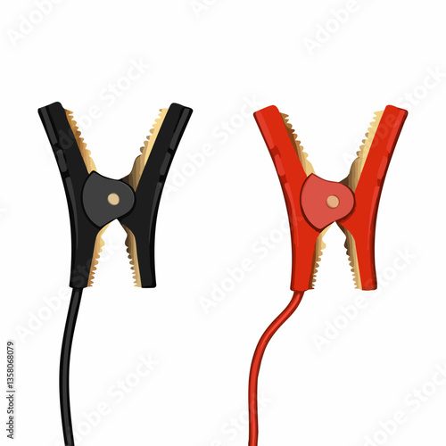 Red and black electrical clamps with cables, Vector Image