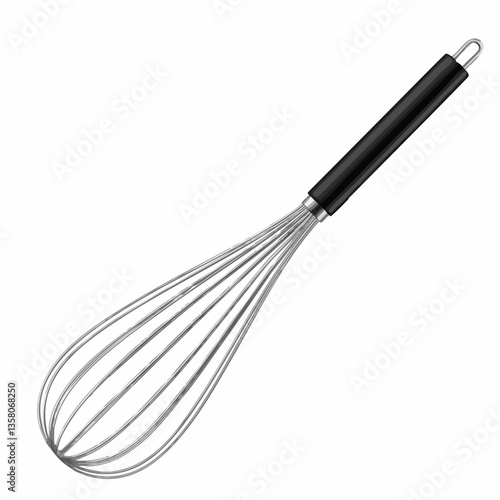 Metal Whisk with Black Handle, Vector Image