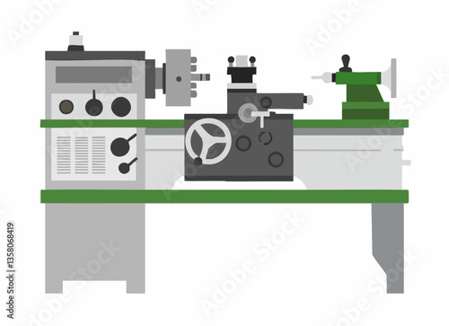 Industrial Metal Lathe Machine Illustration, Vector Image