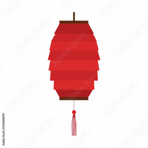 Layered Red Hanging Lantern with Tassel, Vector Image