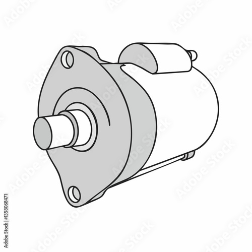 Isometric Illustration of a Starter Motor Component, Vector Image