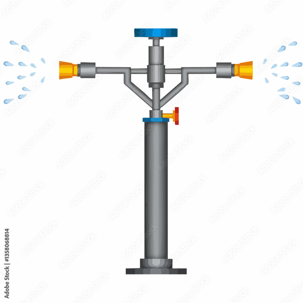 Double Nozzle Water Sprinkler System Illustration, Vector Image Double Nozzle Water Sprinkler System Illustration, Vector Image