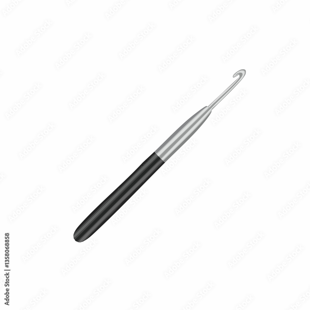 Crochet Hook with Black Handle Illustration, Vector Image Crochet Hook with Black Handle Illustration, Vector Image