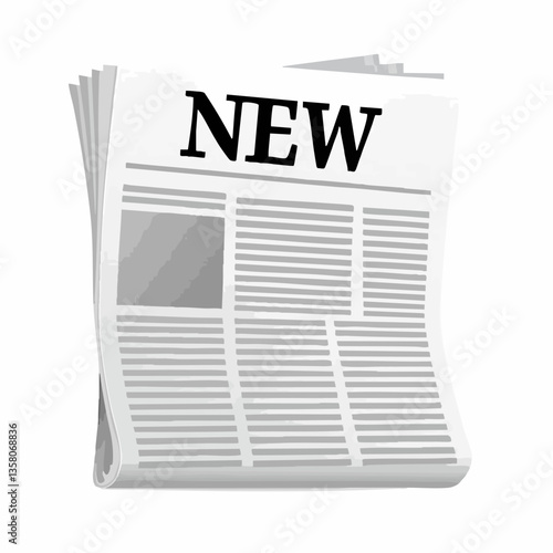 Folded Newspaper with New Headline Illustration, Vector Image