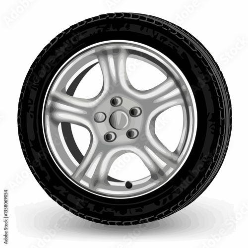 Alloy wheel and tire vector illustration, Vector Image
