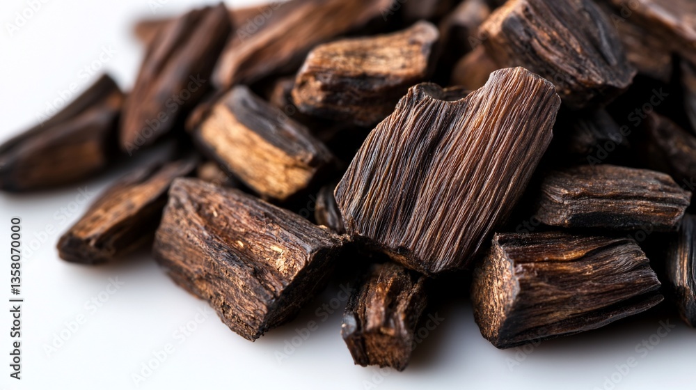 Fototapeta premium Agarwood chips for incense, traditional medicine and perfume ingredient