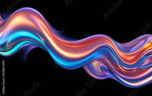 Abstract iridescent background design, 3d render. Gradient design element for banners, backgrounds, wallpapers. Abstract iridescent liquid form on black background 