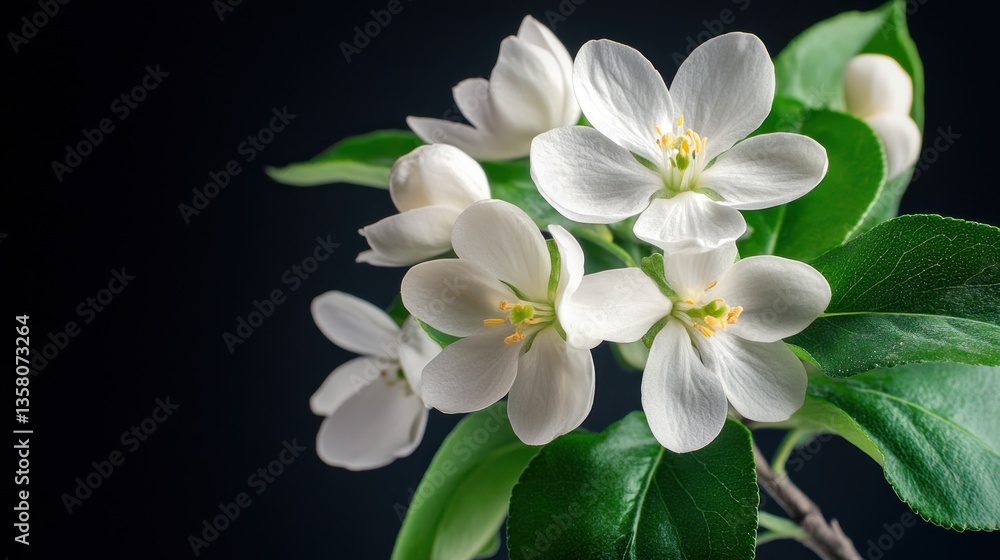 White Blossoms on a Branch Against a Black Background White Blossoms on a Branch Against a Black Background