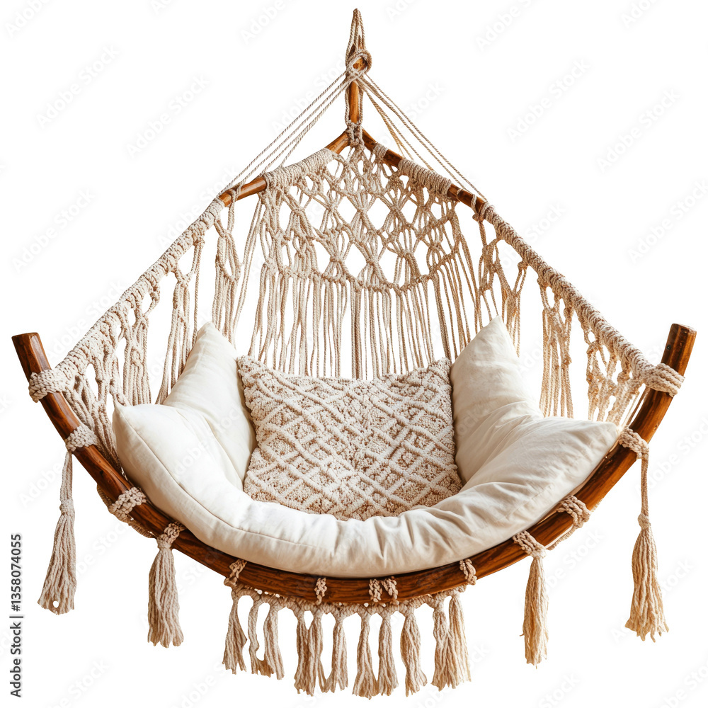 Obraz premium Cozy Hammock Chair with Soft Cushion on Transparent Background