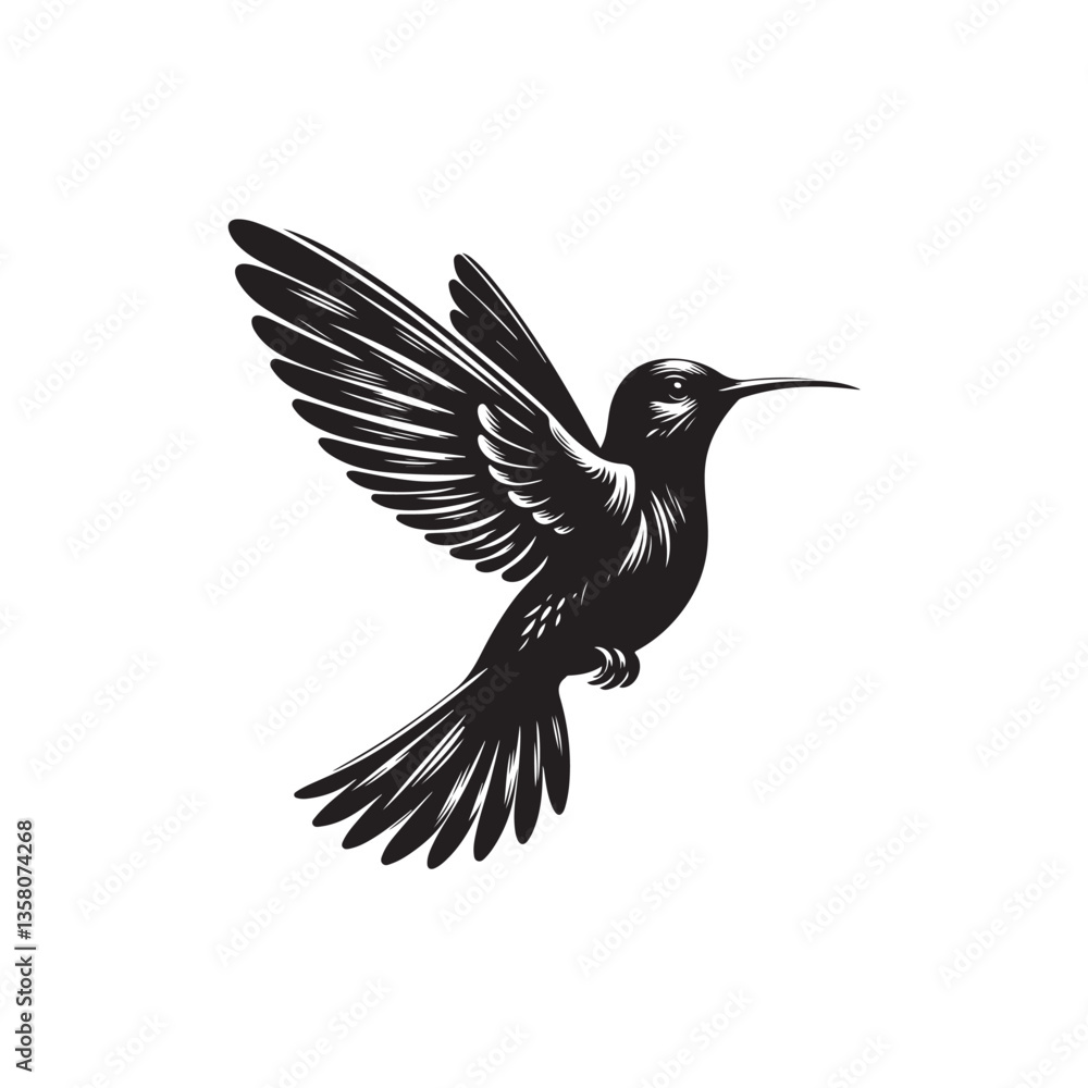 Obraz premium Black Color Hummingbird Silhouette Vector Illustration, Solid White Background