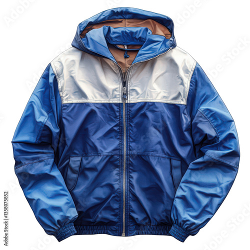 Fashionable blue hooded jacket perfect for outdoor adventures on transparent
