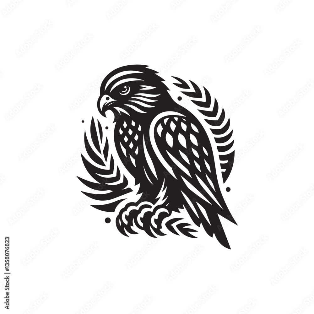 Fototapeta premium Black Color Kestrel Silhouette Vector Illustration, Solid White Background