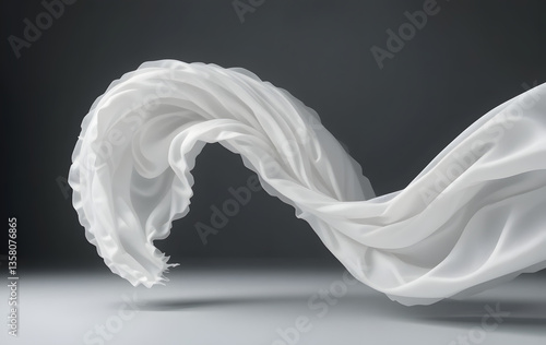 White abstract background. Fluttering white scarf. Waving on the wind white fabric. 3D illustration. white cloth fabric textile wind