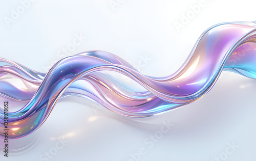 Abstract background iridescent glass ribbon, 3D rendering illustration of futuristic abstract background. Curved shapes on white. Abstract futuristic geometric shape gradient