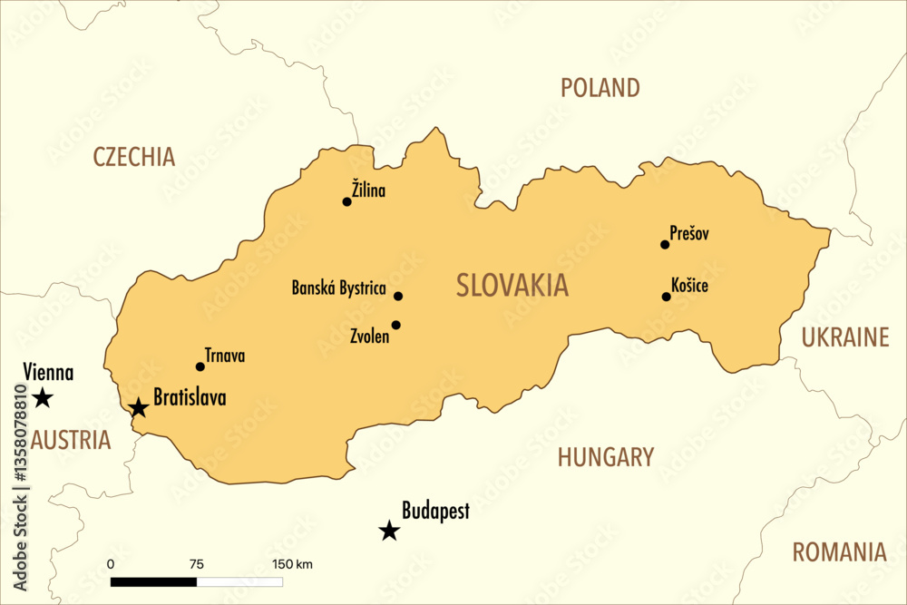 Obraz premium Vector Map of Slovakia with Major Cities – Editable Infographic