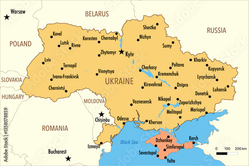 Vector Map of Ukraine with Major Cities and Crimea – Editable Infographic
