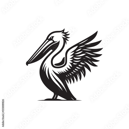 Foto Black Color Penguin Silhouette Vector Illustration, Solid White Background