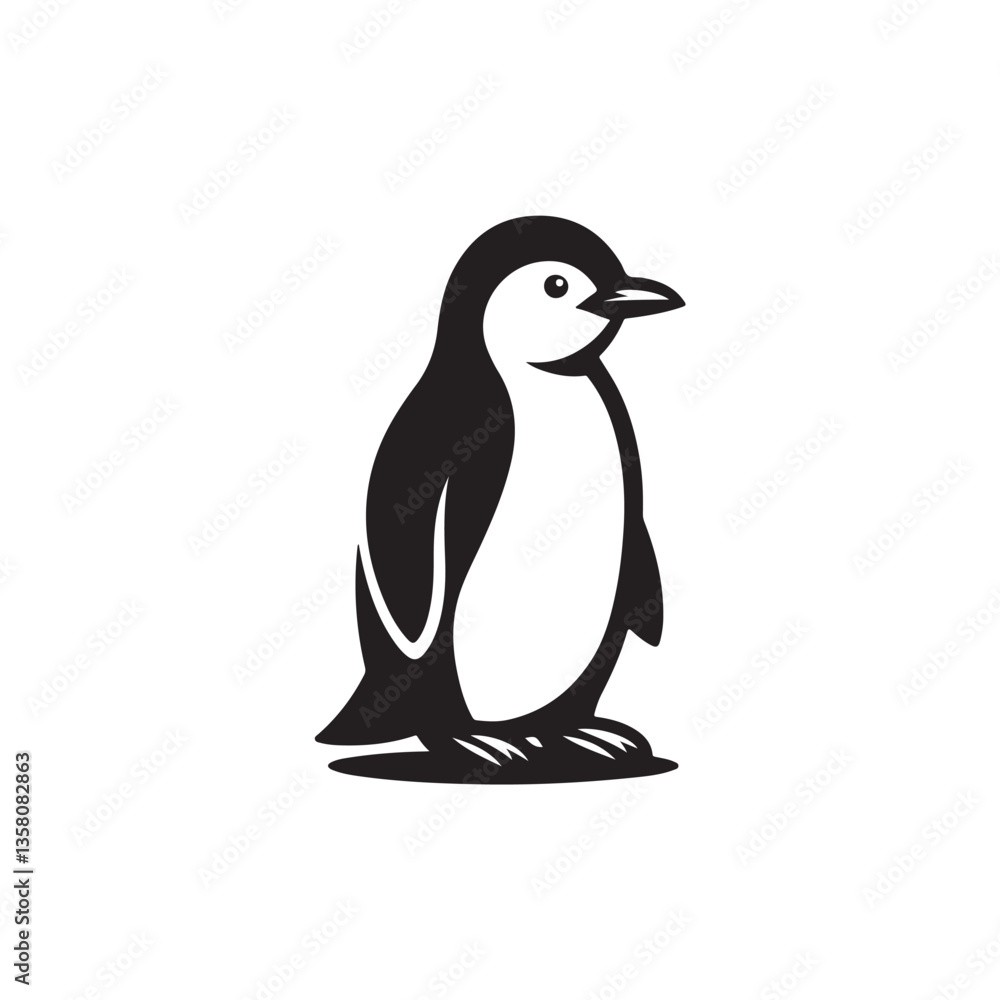 Fototapeta premium Black Color Penguin Silhouette Vector Illustration, Solid White Background