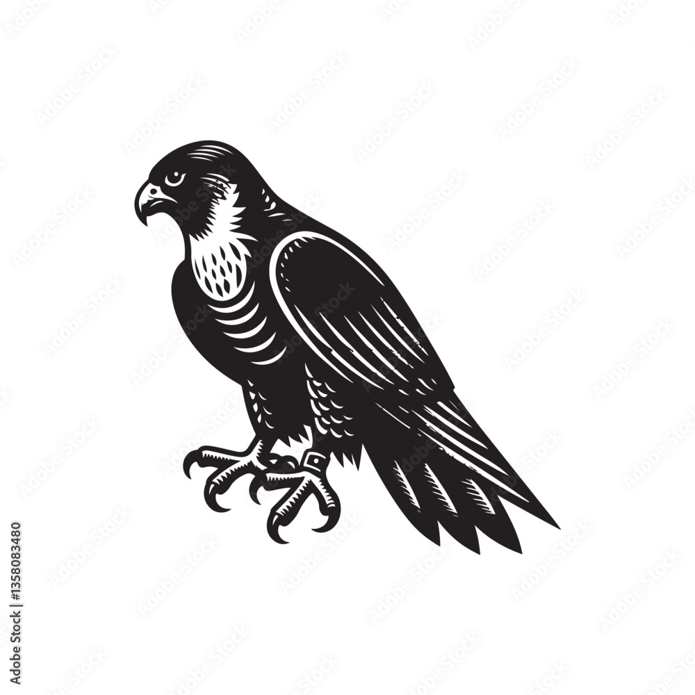 Obraz premium Black Color Peregrine Falcon Silhouette Vector Illustration, Solid White Background