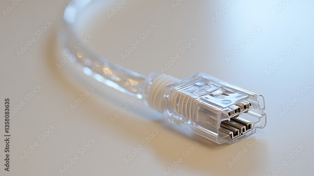Transparent Cable Connector on White Surface Transparent Cable Connector on White Surface