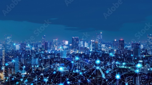 Wallpaper Mural A cityscape with a lot of lights and a lot of dots connection technology Torontodigital.ca