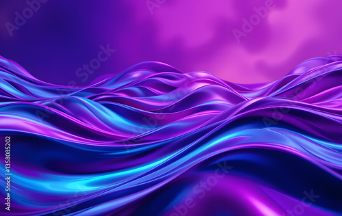 Abstract iridescent background design, 3d render. Gradient design element for banners, backgrounds, wallpapers. Abstract iridescent liquid form on black background 
