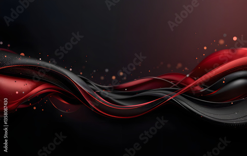 Modern abstract background featuring flowing black and red waves with metallic texture, perfect for Black Friday promotions and sleek designs. Dynamic abstract artwork featuring a fluid background