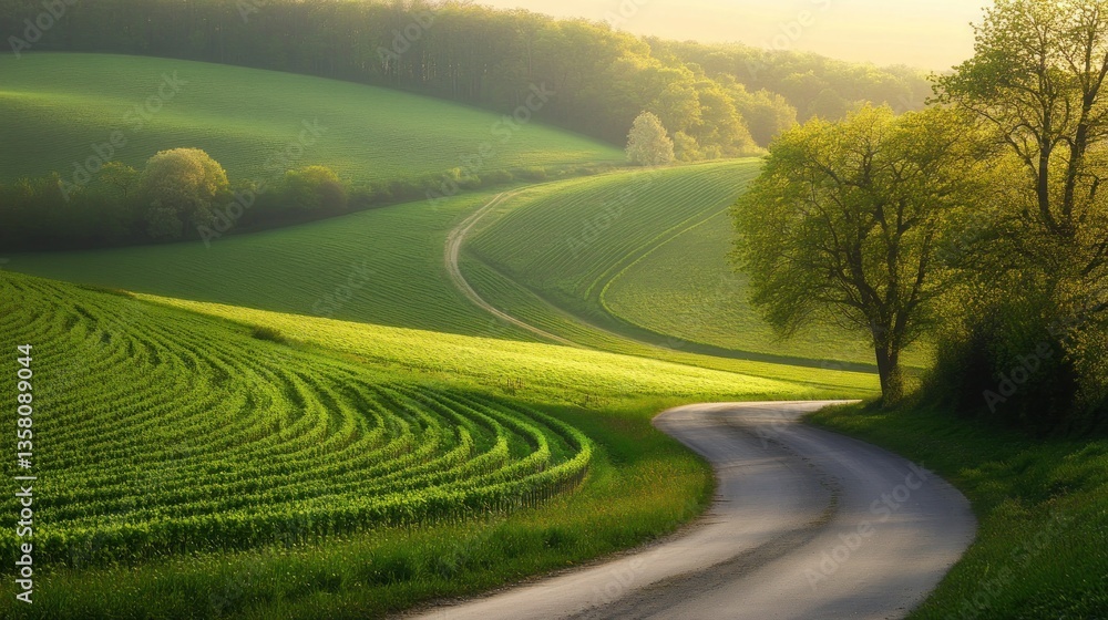 Fototapeta premium Rolling Green Hills Vineyard Road Landscape