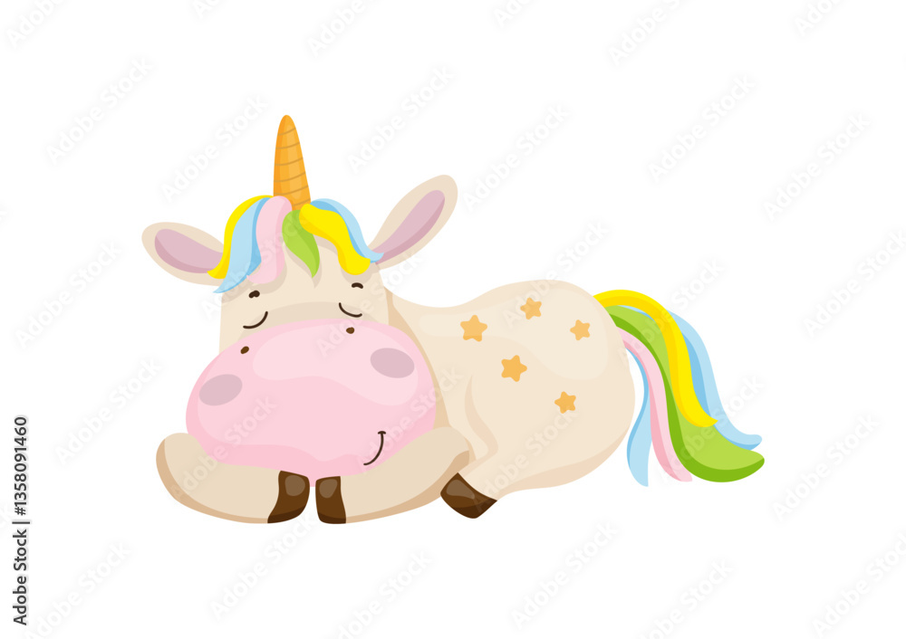 Naklejka premium Sleeping Unicorn Cartoon