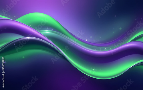 Green violet neon liquid waves abstract the background. Abstract green and purple soft waves background. Gradient design element for banner, wallpaper, poster, cover