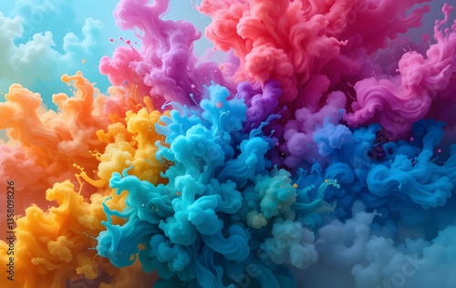 Abstract modern clouds of color smoke, colorful texture background. Colored fluid powder explosion, vape smoke liquid. abstract clouds design for banner, web, landing page, cover. 3D illustration
