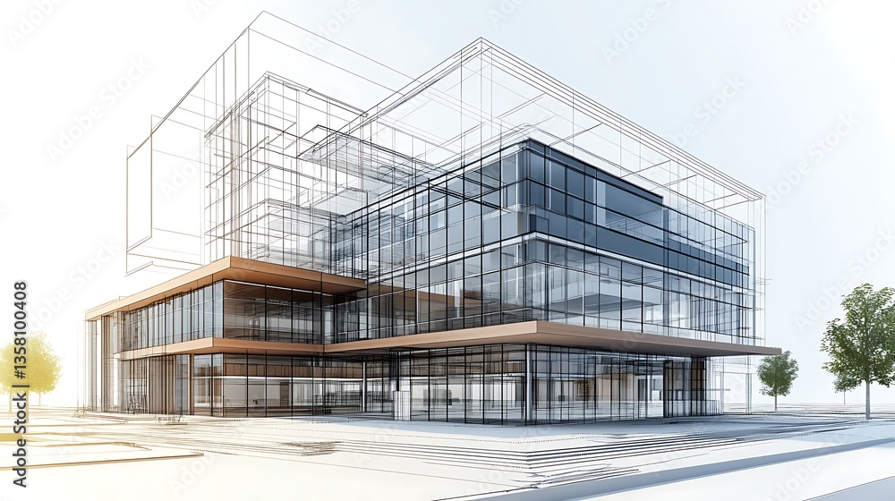 Detailed architectural blueprint showing commercial building structure and layout image Detailed architectural blueprint showing commercial building structure and layout image