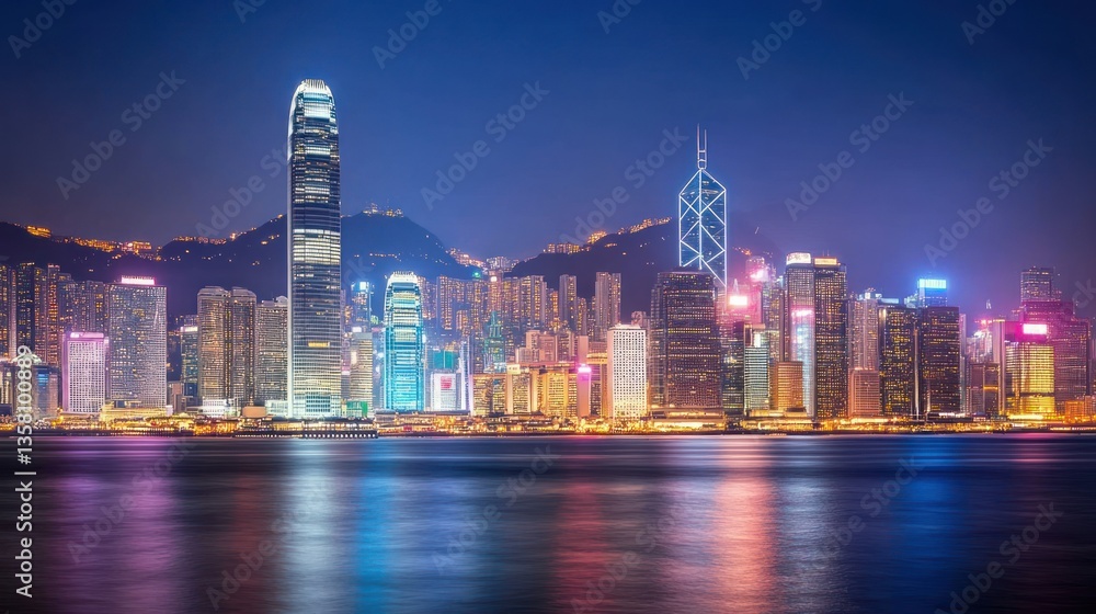 Fototapeta premium Hong Kong Skyline Night Cityscape