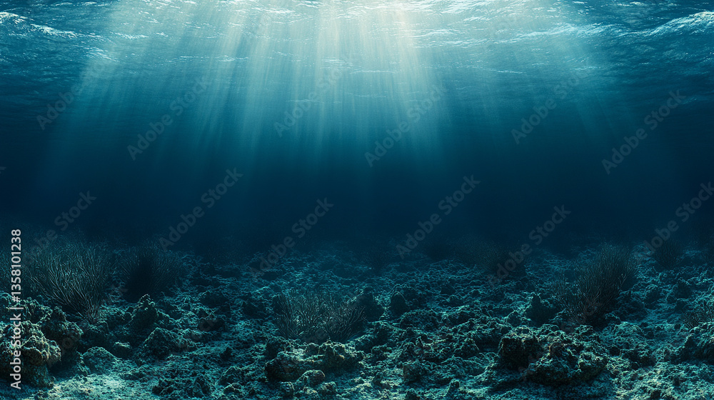 Fototapeta premium serene underwater scene depicting the fragile balance of marine life, symbolizing the continuous pursuit of scientific discovery, conservation efforts, and the vital importance of ocean ecosystems