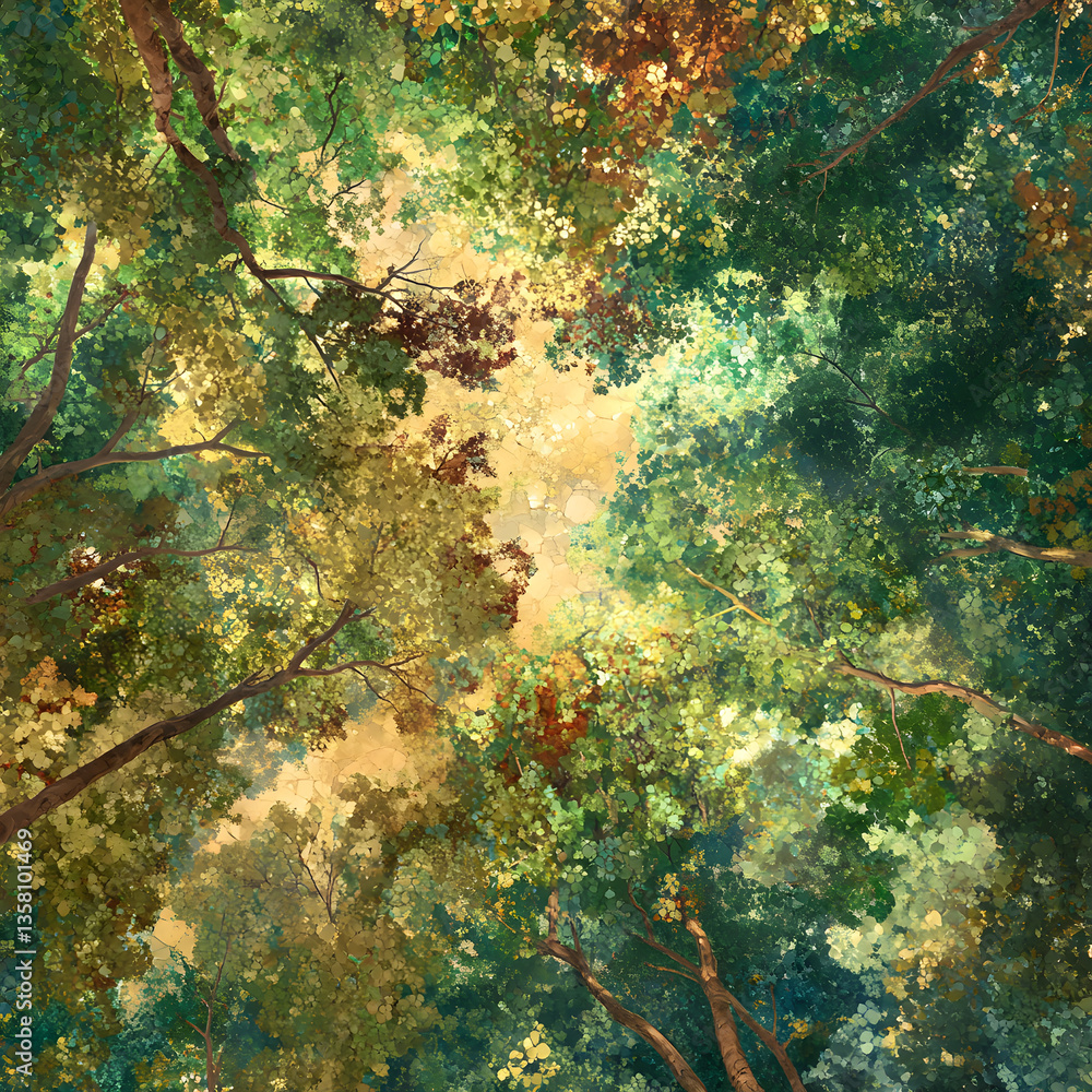 A Symphony of Green: The Enchanting Tapestry of Treetops in a Serene Woodland Escape A Symphony of Green: The Enchanting Tapestry of Treetops in a Serene Woodland Escape
