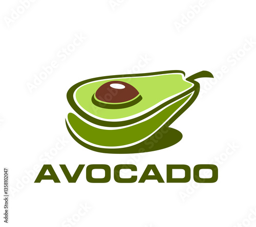Avocado icon featuring a halved fruit with seed, symbolizing freshness and health. Isolated vector modern minimal emblem, badge or label for branding in eco food, nutrition, or wellness industries