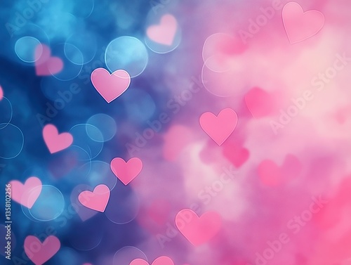 background is a little blurry, in light pink and blue tones with hearts