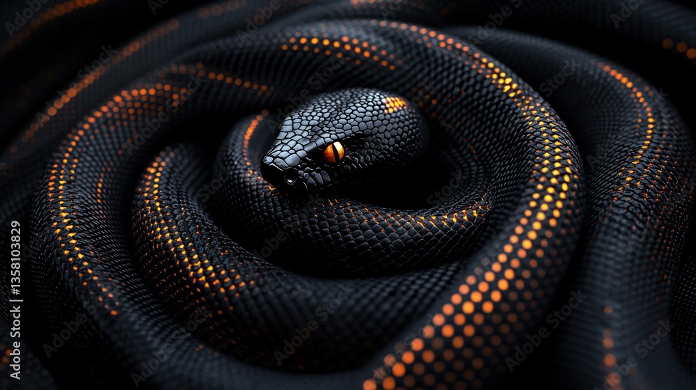 Fototapeta premium Black snake coiled, digital art
