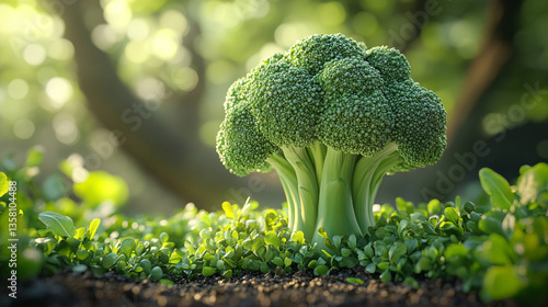 Wallpaper Mural Fresh broccoli growing among lush greenery in sunlight Torontodigital.ca