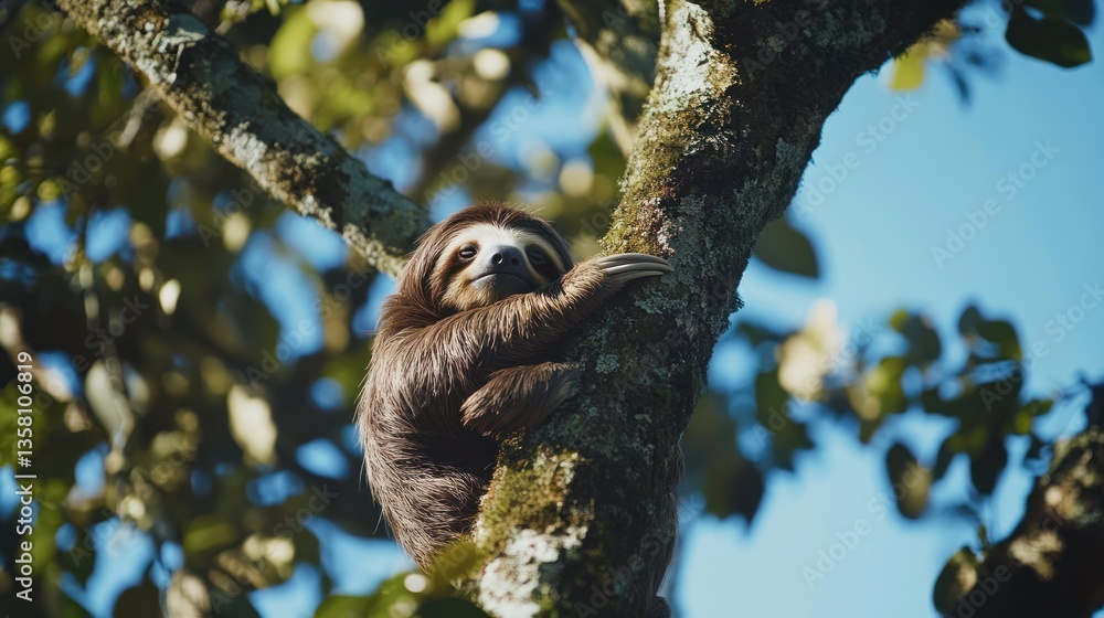 Sloth resting peacefully in a tree high above Sloth resting peacefully in a tree high above