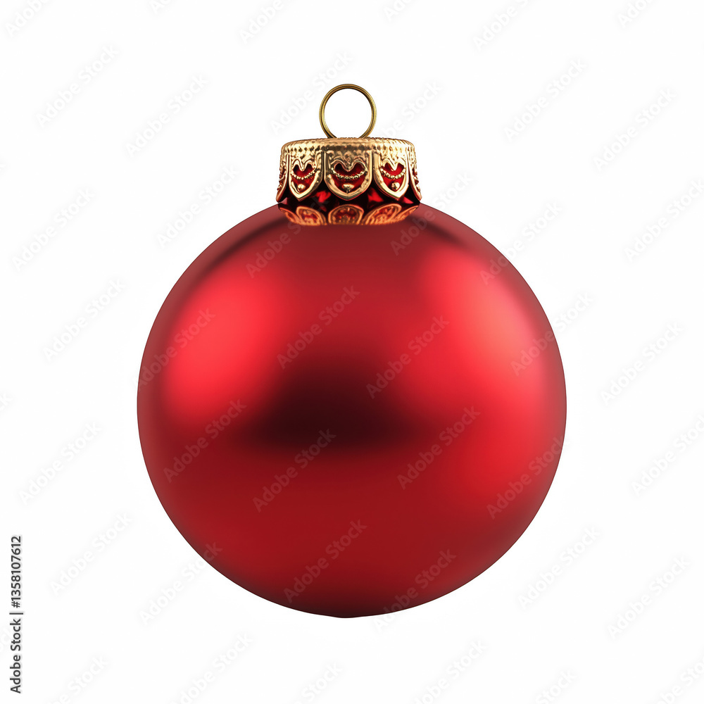 Classic red Christmas ornament ball with smooth glossy surface and ornate golden cap isolated on transparent background Classic red Christmas ornament ball with smooth glossy surface and ornate golden cap isolated on transparent background