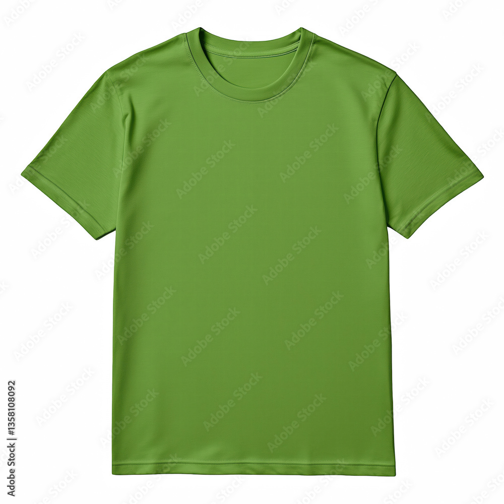 Plain green short-sleeve T-shirt with classic round neck neatly displayed flat isolated on transparent background Plain green short-sleeve T-shirt with classic round neck neatly displayed flat isolated on transparent background