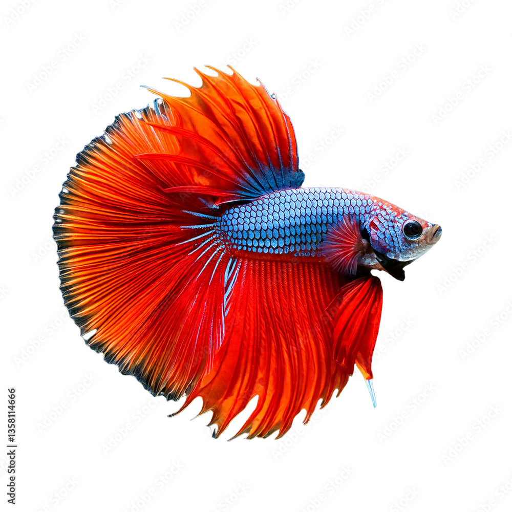 Blue red siamese fighting fish isolated Vibrant Betta Fish: Ornamental Freshwater Aquarium