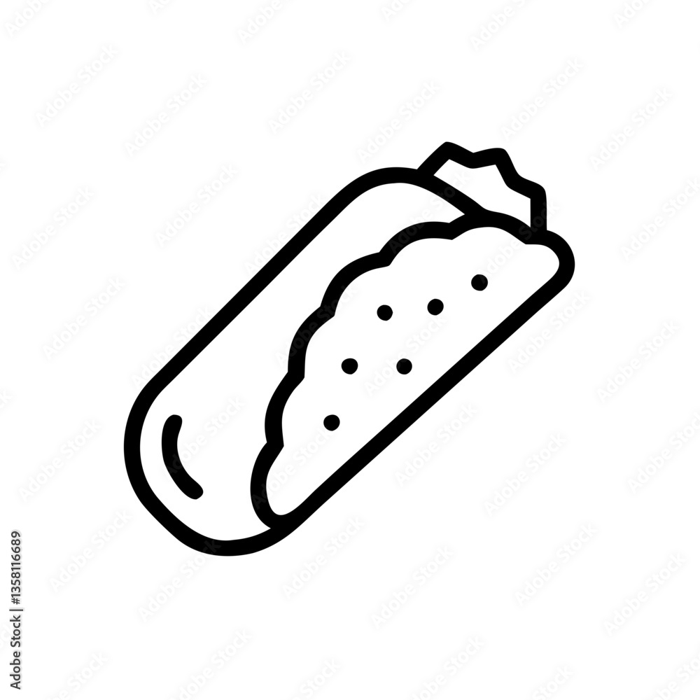 Burrito icon in black and white outline style Burrito icon in black and white outline style