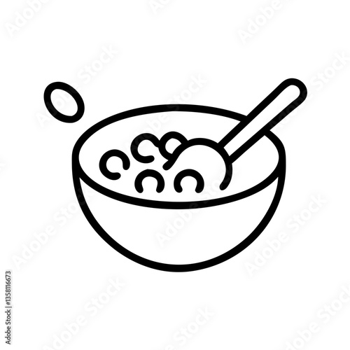 Porridge bowl icon with spoon in outline style