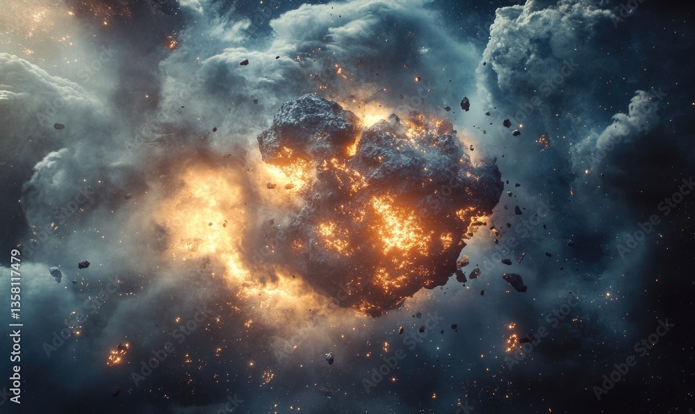 Fototapeta premium A large explosion in space with a lot of debris