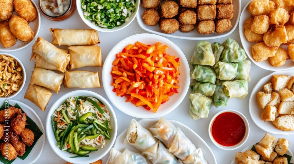 Overhead View of Assorted Asian Appetizers Overhead View of Assorted Asian Appetizers
