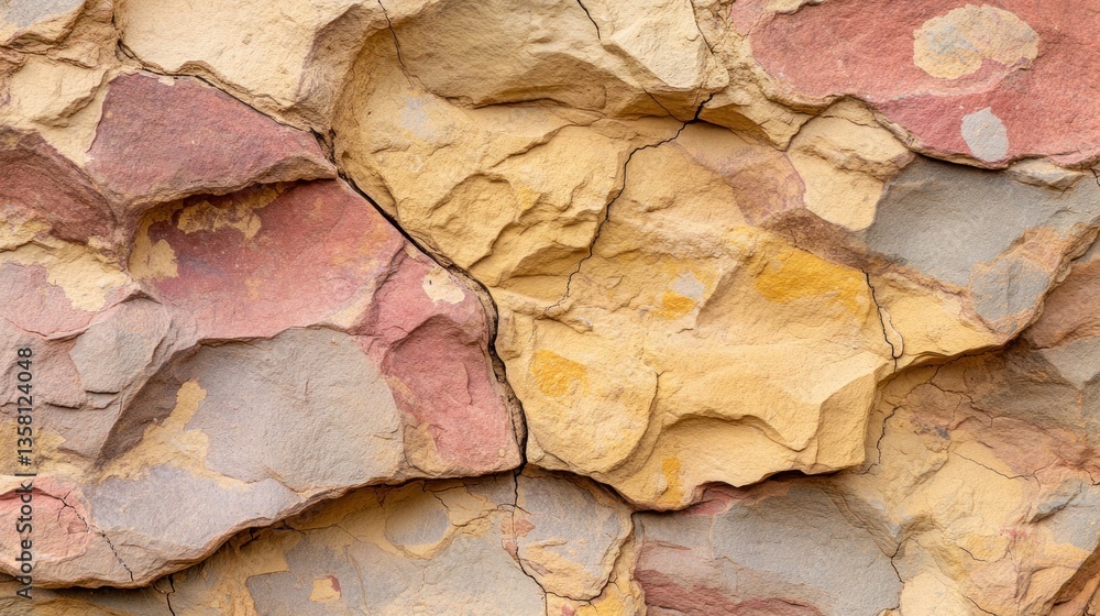 Naklejka premium Colorful Cracked Stone Formation Texture Detail